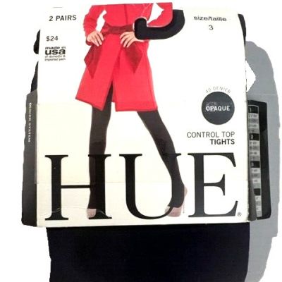 NWT  HUE Black Opaque Tights Control Top 1 Pair sz 3 40 Denier